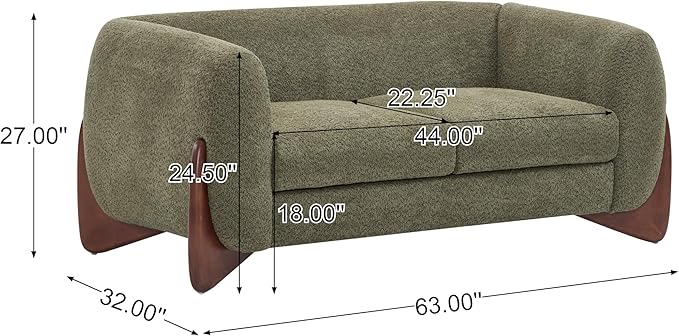 Christopher Knight Home Alma 63" Boucle Loveseat with Wood Legs, 2 Seater Sofa Couches for Living Room, Upholstered Couch Chair, Soft Seating Lounge Sofa Chair, Cozy Loveseat with Armrest, Olive Green
