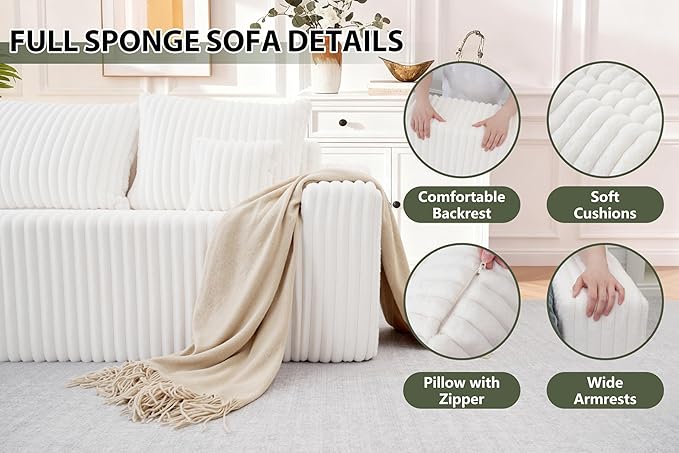 HABUTWAY 94'' Cloud Sectional Couch, Boneless Sofa with Deep Seat, Modular Comfy L-Shape Couch with Chaise for Living Room Bedroom, No Assembly Required(Beige,Left Facing Chaise)