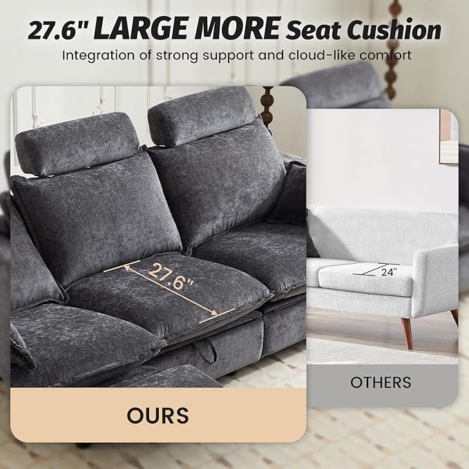 GUEAPY Power Reclining Sofa Set with USB & Type-C Ports, 2 Piece Chenille Upholstered Recliner Couch Set for Living Room, Adjustable Backrest & Footrest, Removable Headrests, Wall Hugger Design