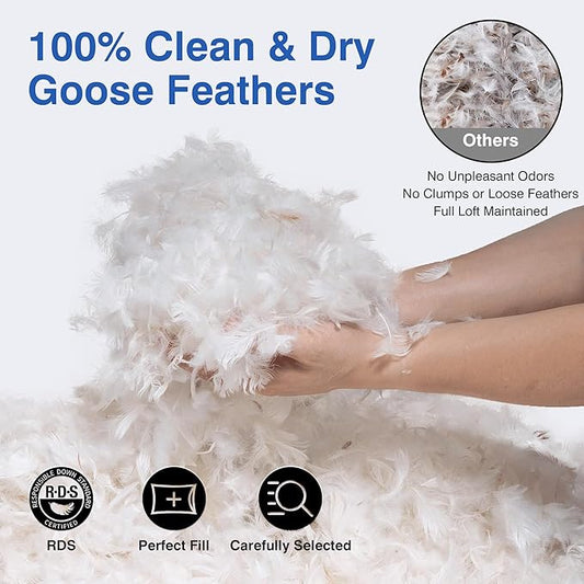 Ultra Soft Feather Pillows Queen Size Set of 2 - Goose Down Hotel Bed Pillow for Sleeping, (Down Fiber) Fluffy Support Surround Fill Polyester for Side, Back and Stomach Sleepers (Soft)
