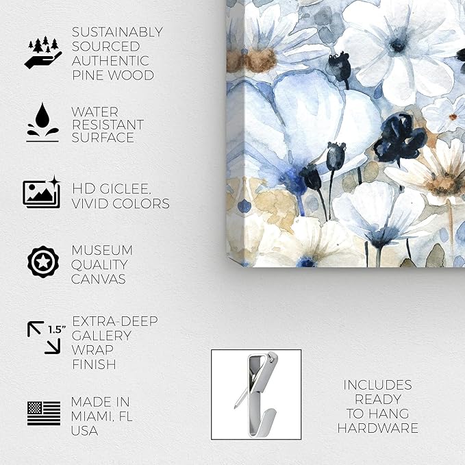 The Oliver Gal Artist Co. Floral and Botanical Wall Art Canvas Prints 'Fields Flowers Home Décor, 45 in x 30 in, Blue, White