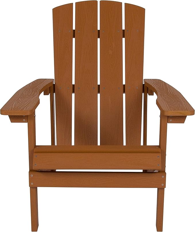 Flash Furniture Charlestown Poly Resin Adirondack Chair - Teak - All Weather - Indoor/Outdoor - Set of 4