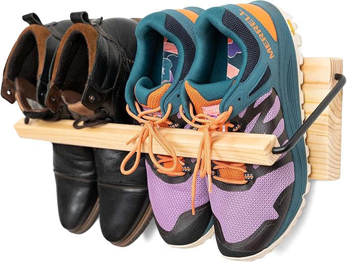 Wall Mounted Shoe Rack - A Wooden, Modern, Slim, and Small Shoe Storage Solution for Shoes and Boots in Narrow Spaces, entryways, or hallways. (20-in-Wide)