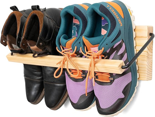 Wall Mounted Shoe Rack - A Wooden, Modern, Slim, and Small Shoe Storage Solution for Shoes and Boots in Narrow Spaces, entryways, or hallways. (20-in-Wide)