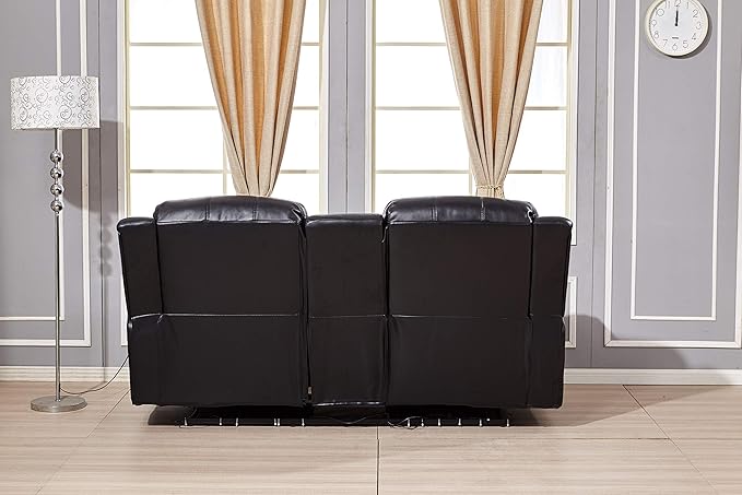 Betsy Furniture Power Reclining Bonded Leather Living Room Set (Black, Loveseat)
