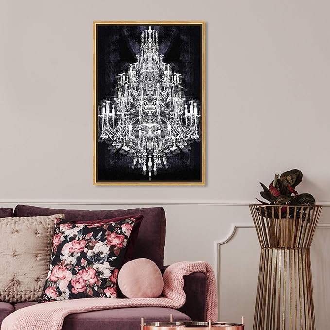 The Oliver Gal Artist Co. Fashion and Glam Framed Wall Art Canvas Prints 'Montecarlo Crystal' Chandeliers Home Décor, 20" x 30", White, Black