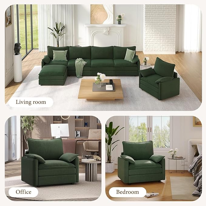 Vesgantti 40" Single Seat Sofa, Comfy Cloud Couch Deep Seat Upholstered Couch Chenille Modern Sofa with Armrest Pillows, Easy Assembly for Living Room, Bedroom and Apartment, Green | Sink-in Comfort, Height Adjustable, Easy Rearrangement, Extra-deep Ot...