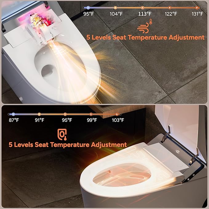 Smart Toilet with Bidet Built in,One Piece Toilets with Tank,Dual Auto Flush,Foam Dispenser,Deodorization,Foot Sensor,Blackout Flush,Heated Seat,Warm Water,Bidet Toilet for Modern Bathroom,Night Light