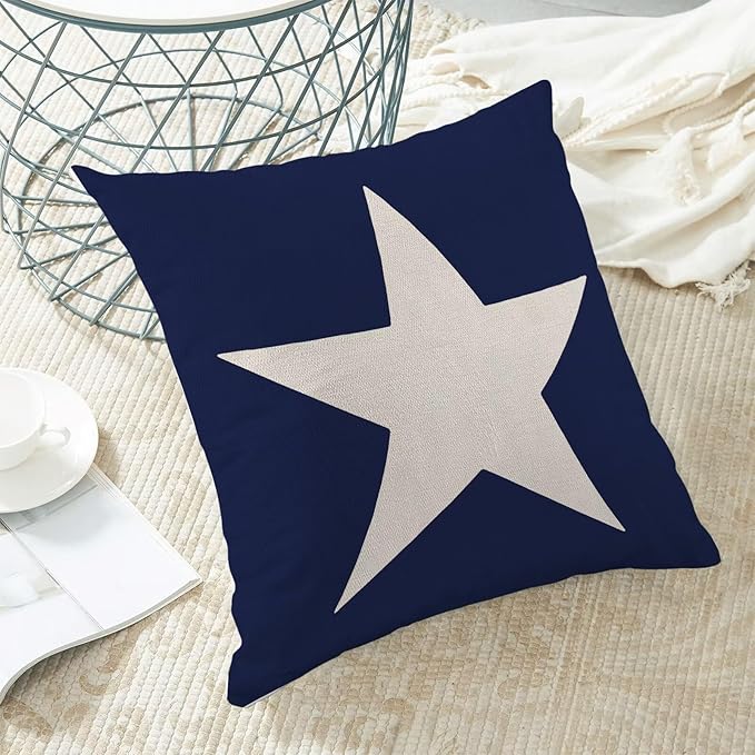 BETGINY 4th of July Pillow Covers 20x20 Inch Set of 2, Memorial Day Independence Day Blue Star Decorations Throw Pillow Covers Linen Farmhouse Patriotic Cushion Case for Couch Sofa Home Outdoor Decor
