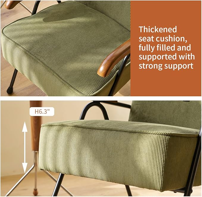 HAZO Fabric Armchair, Modern Accent Chair High Back, Living Room Chairs with Metal Legs and Soft Padded, Sofa Chairs for Home Office,Bedroom,Dining Room (Green)