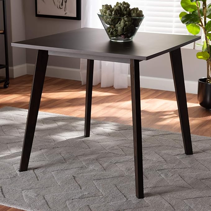 Baxton Studio Cavan Mid-Century Dining Table Dark Oak Brown Finished Square Wood Dining Table