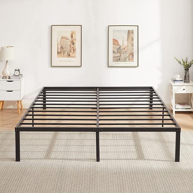 VECELO 16" King Size Metal Platform Tall Bed Frame,Heavy Duty Steel Slat/Easy Assembly Mattress Foundation/No Box Spring Needed