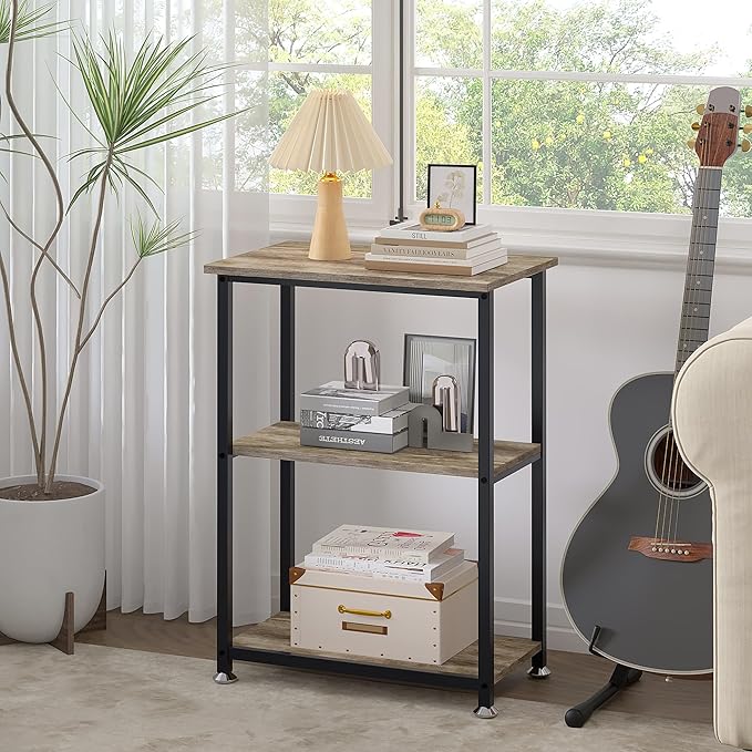 VECELO Tall End Side Table,30" Height Nightstand with 3-Tier Storage Shelf for Living Room Bedroom Office Hallway Study