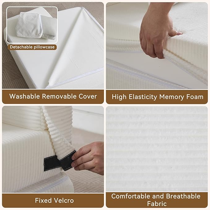 WUTUTUEE Folding Sofa Bed Convertible Floor Couch Foldable Chair Bed with Pillow，Linen Sleeper Chair Futon,Foldable Memory Foam Mattress for Bedroom/Living Room/Dorm/Office (Corduroy White, Standard)