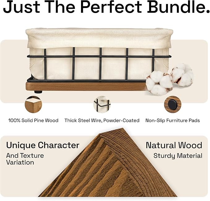 BAOBAB WORKSHOP Bundle - 2 Items: Wood and Wire Baskets with Floating Shelves for Bathroom Decor, Toilet Paper Storage, Living Room Bedroom and Kitchen