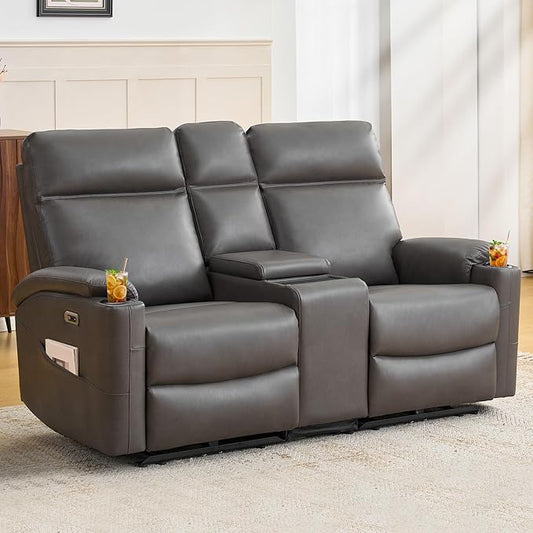 Power Recliner Loveseat, Electric Reclining Sofa with Wireless Charger, Wall Hugger Loveseat Recliner with Extended Footrest, 2-Seater Couch for Living Room, RV & Office (Grey)