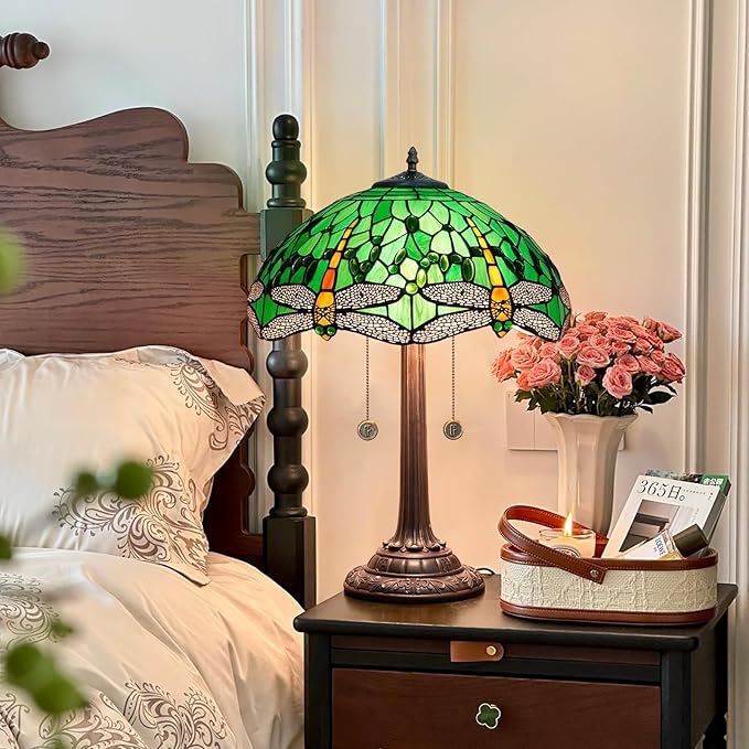 Tiffany Lamp Green Dragonfly Stained Glass Table Lamp 16X16X23 Inches Green Dragonfly Style Desk Reading Light Decor Beside Bedroom Living Room Home Festival Birthday Gift