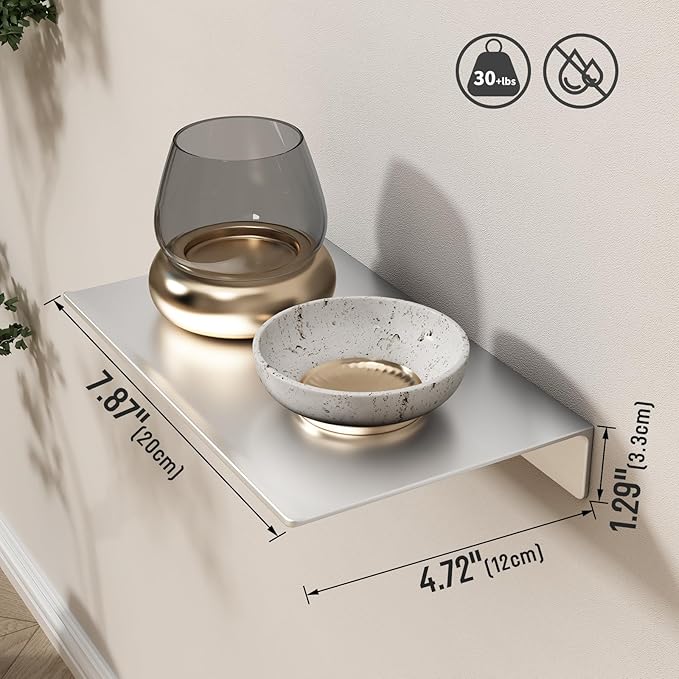 Danpoo Small Floating Shelf for Wall Storage, Mini Display Shelf for Collectibles, Metal Wall Shelf for Bathroom/Living Room/Kitchen/Bedroom(Silver, 8")