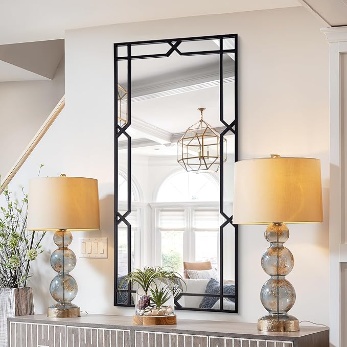 Chende 26"x55" Long Narrow Large Decorative Mirror with Matte Black Metal Tube Frame, Modern Living Room Mirror with Clear Recflection for Wall Decor, Hang Vertically or Horizontally, Gift