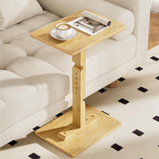 Amazer Bamboo TV Tray Table, Height Adjustable Side Table for Small Spaces, Snack Table for Couch, Bed, Chair, Sofa Armrest Tray Table for Eating, Dinner or Laptop, Natural Color