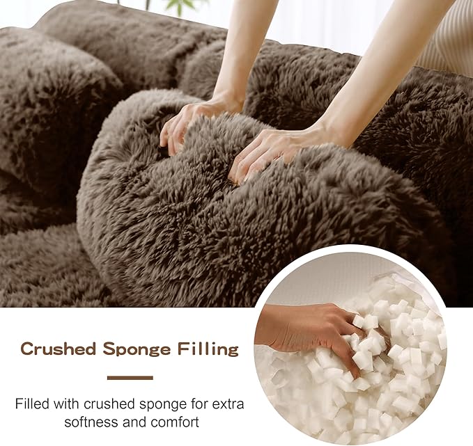 80.4-Inch Boneless Love Seat Couches in a Box, Modern 2 Seat Floor Modular Foam Cloud Sofa Faux Fur Loveseat Couch W/Angle Armrests for Home Apartments Bedroom