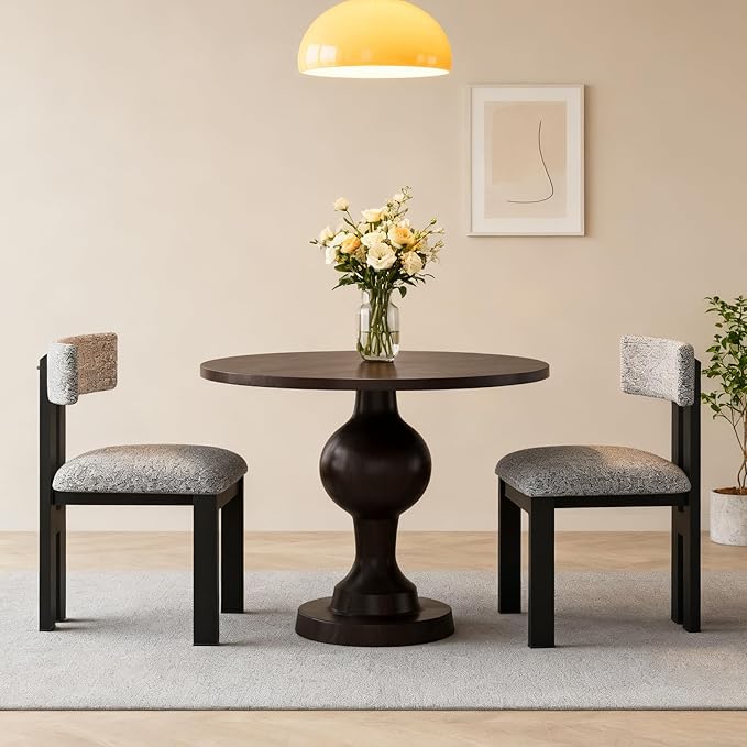 Merax 3-Piece Round Dining Table Set for 2, 31" Aluminum Circle Kitchen Dinner Table with 2 Upholstered Dining Chairs, Metal Legs, for Living Room Apartment Cafe Small Place, Black+White,Brown