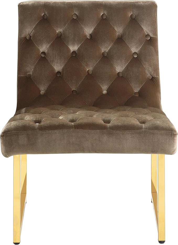 Iconic Home Moriah Accent Chair Sleek Elegant Tufted Velvet Upholstery Plush Cushion Brass Finished Polished Metal Frame, Contemporary Modern, Taupe