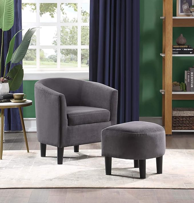 Convenience Concepts Take a Seat Churchill Accent Chair with Ottoman, Dark Gray Microfiber