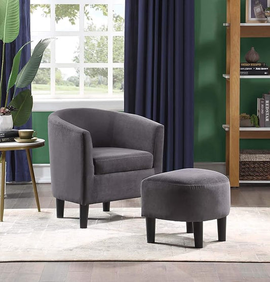 Convenience Concepts Take a Seat Churchill Accent Chair with Ottoman, Dark Gray Microfiber