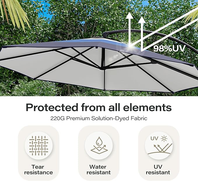 LAUSAINT HOME Outdoor Patio Umbrella with Base included, Deluxe Curvy Cantilever Umbrella Heavy Duty Offset Hanging Umbrella
