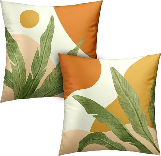 Boho Abstract Pillow Covers Tropical Leaf Throw Pillow Case Palm Tree Modern Decorative Cushion Case 22x22 for Living Room Home Decor Couch Sofa Set of 2