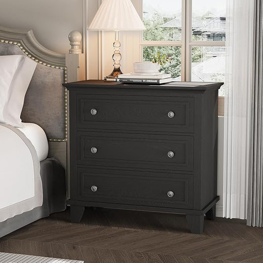 IDEALHOUSE 3 Drawer Dresser, Wooden Storage Chest of Drawers with Exquisite Metal Handles, Small Storage Cabinet, Modern Design Dresser for Bedroom, Living Room, Hallway, Entryway, Black