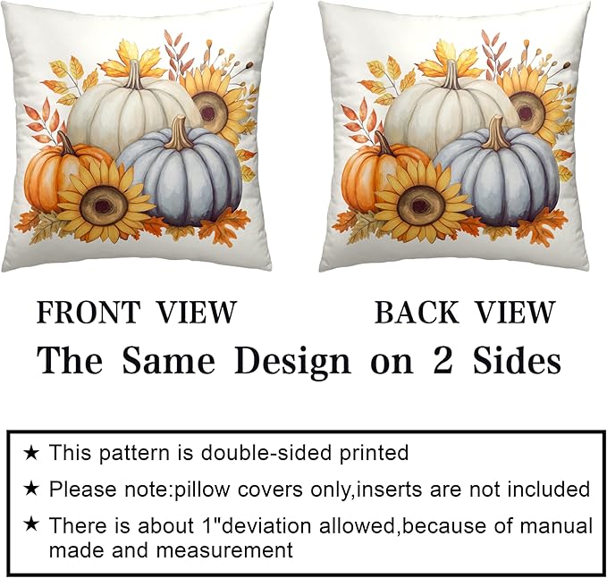Fall Pillow Covers 20x20 Set of 2 Colorful Pumpkin Sunflower Wreath Throw Pillow Covers Autumn Harvest Pillow Case Thanksgiving Cushion Case for Home Decor Couch Sofa
