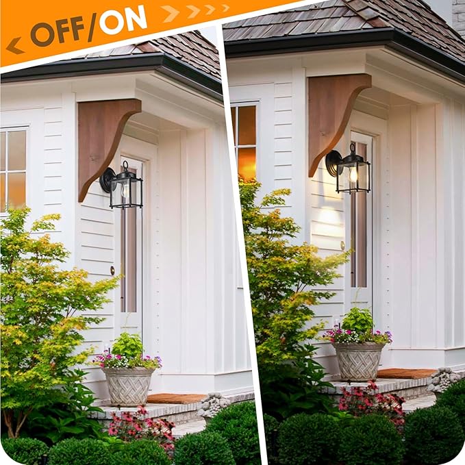 Outdoor Wall Lantern, Exterior Waterproof Wall Sconce Light Fixtures, Black Front Door Wall Lighting with Clear Beveled Glass Shade, 2 Pack