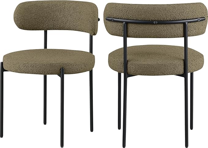 Meridian Furniture Beacon Olive Green Boucle Fabric Dining Chair (Set of 2)