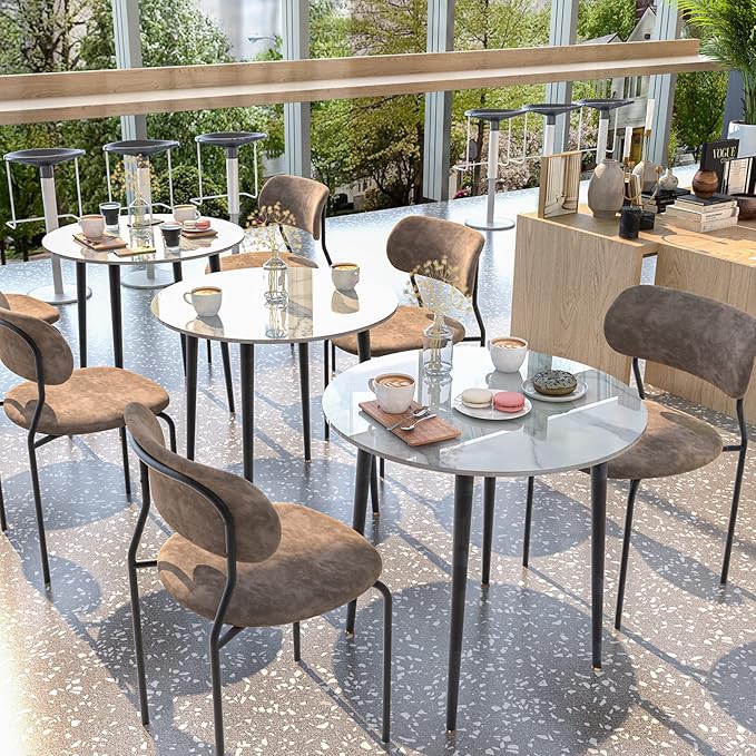 Wisfor Sintered Stone Dining Table: 32" Round Reception Table Modern Coffee Table Marble Table with Metal Legs for Kitchen Living Room Office Patio Seaside (White)