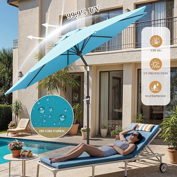 Sannwsg Outdoor Patio Umbrella,Table Umbrella with Push Button Tilt and Crank,Market Umbrella with 8 Sturdy Ribs,Yard Umbrella