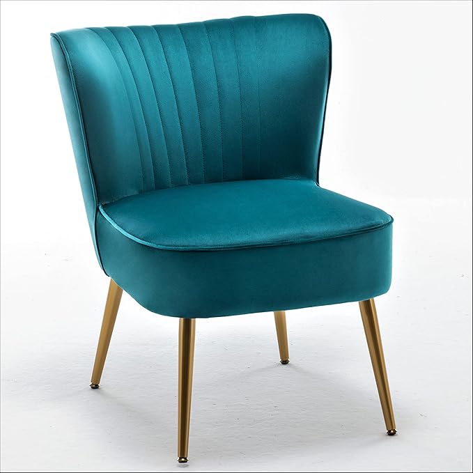 Modern Velvet Accent Chair for Living Room, Bedroom, or Entryway, Stylish and Comfortable Armless Design with Metal Legs, Greynish Blue