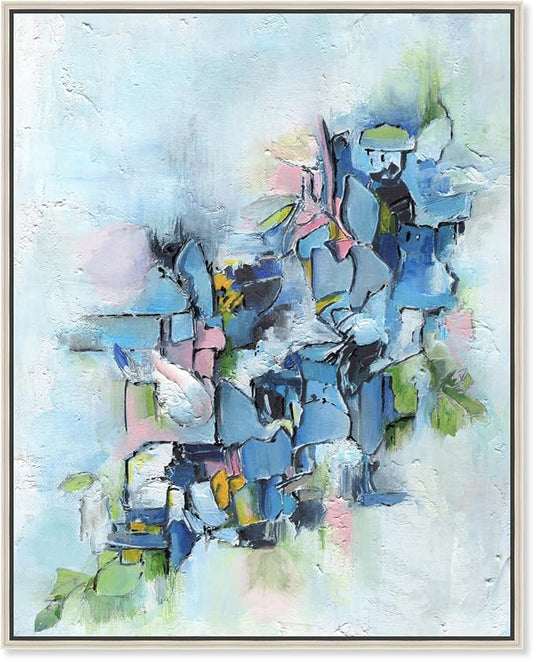 Art Remedy Poesy Canvas Modern Blue Abstract Wall Art, Silver Frame, 36" x 45"