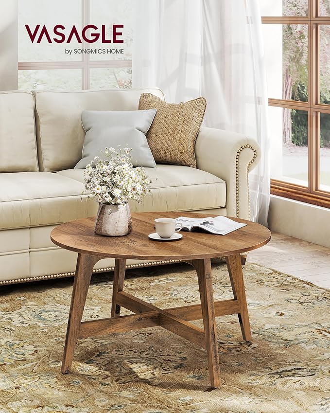 VASAGLE MAEZO Collection - Round Coffee Table, 31.5-Inch Center Table, Tapered Legs, Curved Transitions, Easy to Assemble, for Living Room, Honey Brown ULCT251KB01S