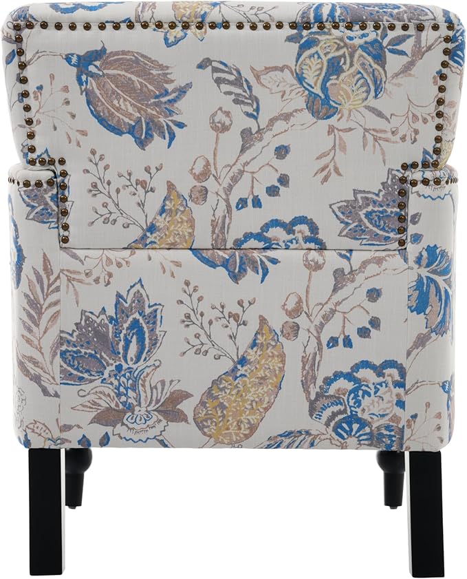 Christopher Knight Home Eve Modern Upholstered Club Chair, Wooden Living Room Accent Chair, Bedroom Comfy Reading Chair, Multifunctional Armchair, Beige+Blue