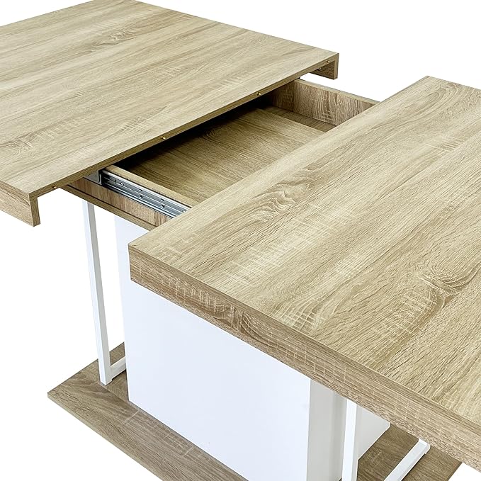 63" - 79" Extendable Dining Room Table, Expandable Kitchen Table for 6 to 10 People, Modern Wood Conference Table, Large Farmhouse Dining Table(White Oak)