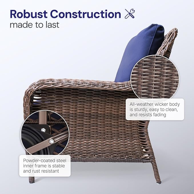Cambridge Outdoor Wicker Club Chair All-Weather HDPE Rattan Patio Dining Chairs Lounge Seating with Soft Cushion, Midnight Navy Blue