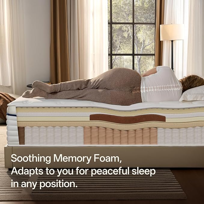 Queen Mattress 12 Inch,Medium Plush Hybrid with Memory Foam& Individually Wrapped Pocket Coils for Support,CertiPUR-US Certified,Fiberglass-Free