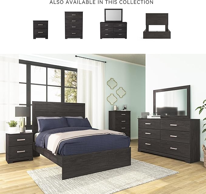 Signature Design by Ashley Belachime Casual Full Panel Bed with Metal Slats, Foundation or Box Spring Needed, Black