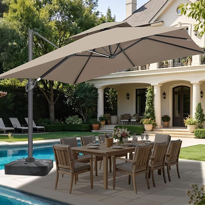 FLAME&SHADE 10 X 10 FT Cantilever Patio Umbrella - Large Offset Umbrella Outdoor Patio with 360-Degree Rotation and 3-Year Fade Resistance Fabric for Deck Pool Backyard Garden (Taupe)