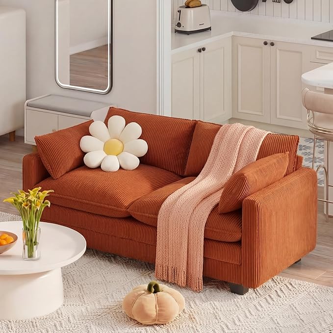 Gizoon 75” Small Cloud Loveseat Couches for Living Room, 2 Seater Love Seat Sofa with Comfy Deep Seat, Small Washable Couches with Removable Corduroy Cover for Apartment, Orange