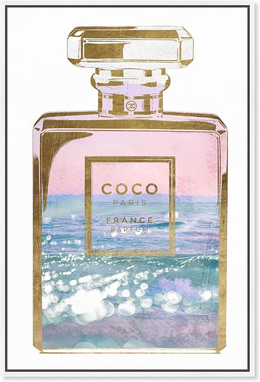 The Oliver Gal Artist Co. Fashion and Glam Wall Art Canvas Prints Blush Ocean Spray Perfume Home Décor, 30" x 45", White Floating Frame