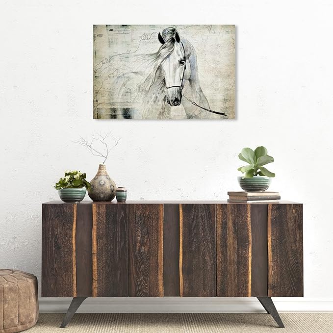 The Oliver Gal Artist Co. Oliver Gal 'Antiqus Equus' Gray Equestrian Wall Art Print Premium Canvas 30" x 20"