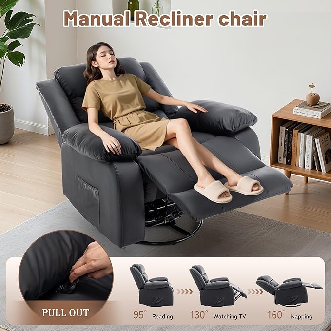 Korser Rocker Recliner Chairs for Adults, Oversized Recliner with Massage and Heating Function, 360° Swivel Nursery Rocking Chairs, Extra Wide Recliner Chair for Bedroom and Living Room